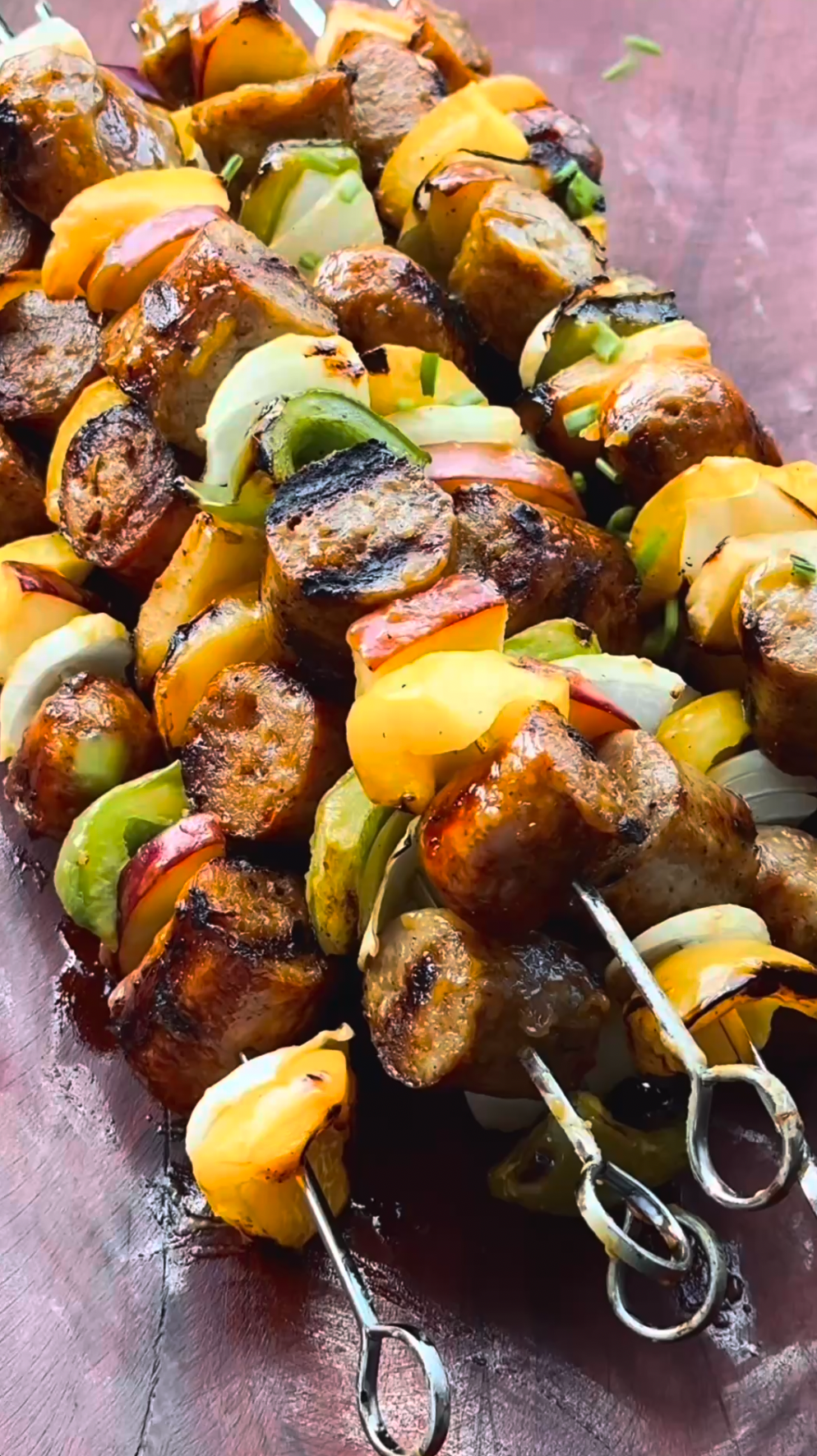 Grilled Italian Sausage and Apple Skewers with Maple Dijon Glaze