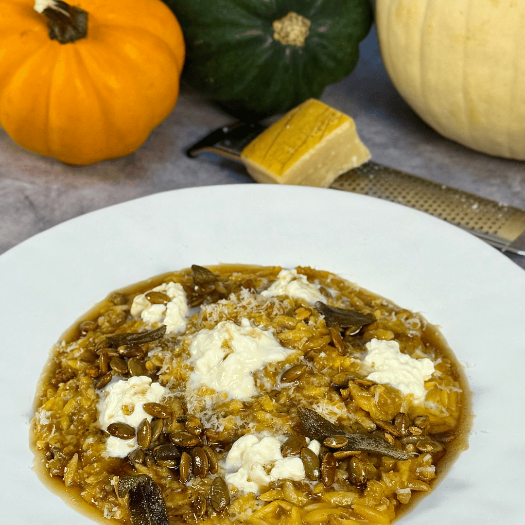 Creamy Pumpkin Orzotto with Italian Sausage & Sage Brown Butter