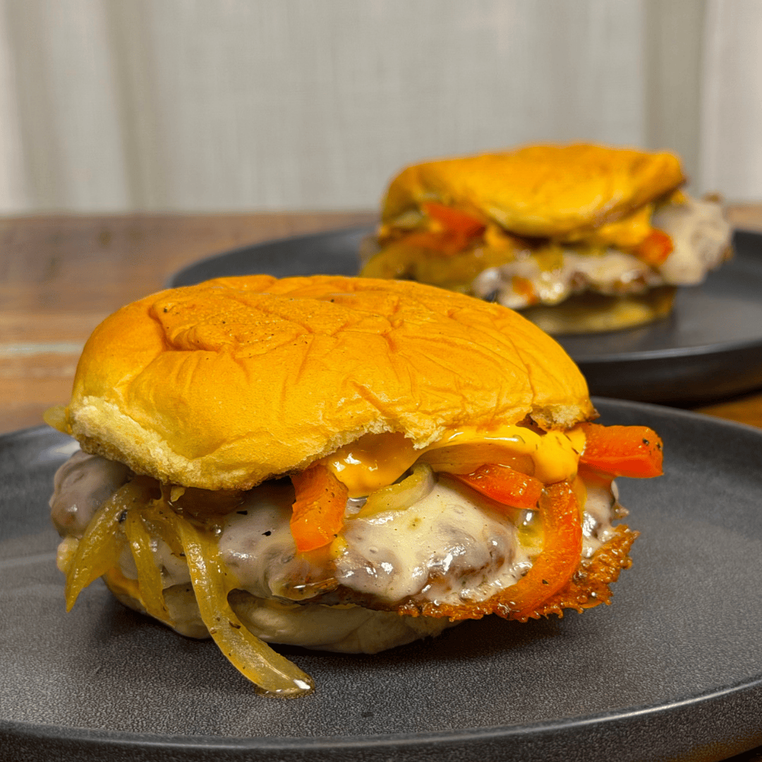 Sausage, Pepper & Onion Smash Burgers