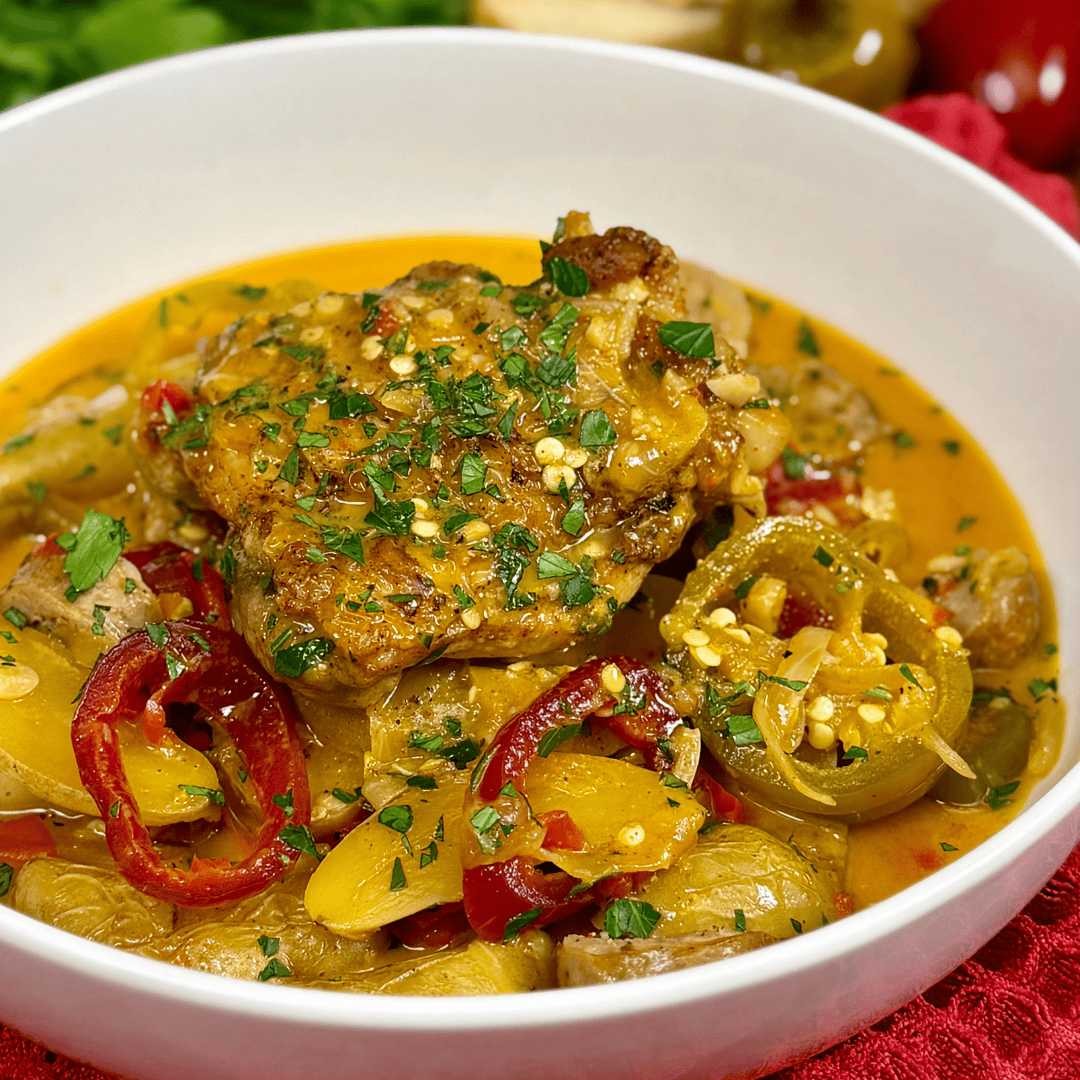 Italian Chicken Scarpariello with Sweet Italian Sausage and Cherry Peppers