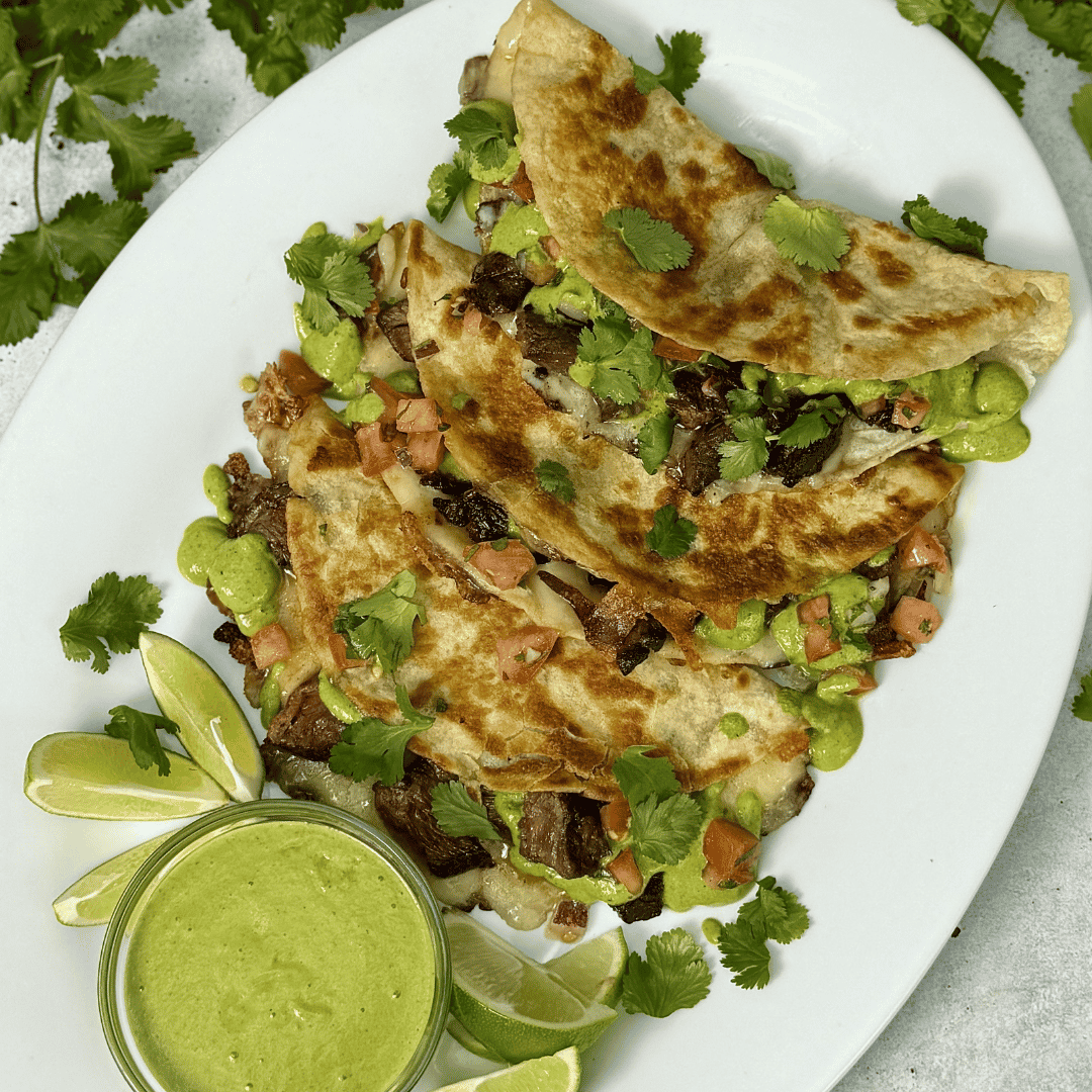 Crispy Steak Tacos with Poblano Sauce and Pico de Gallo