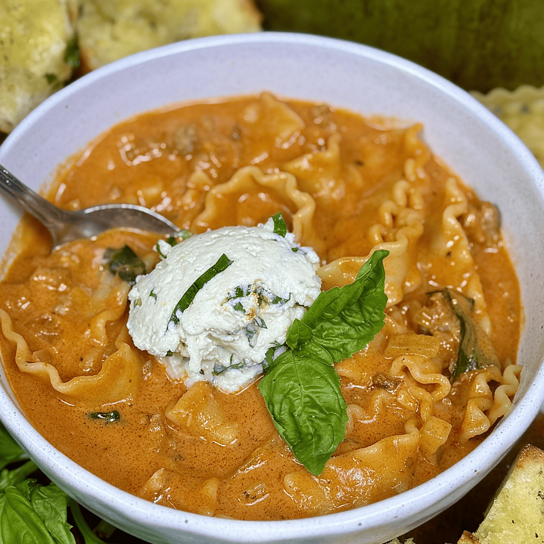 Homemade Lasagna Soup with Sweet Italian Sausage
