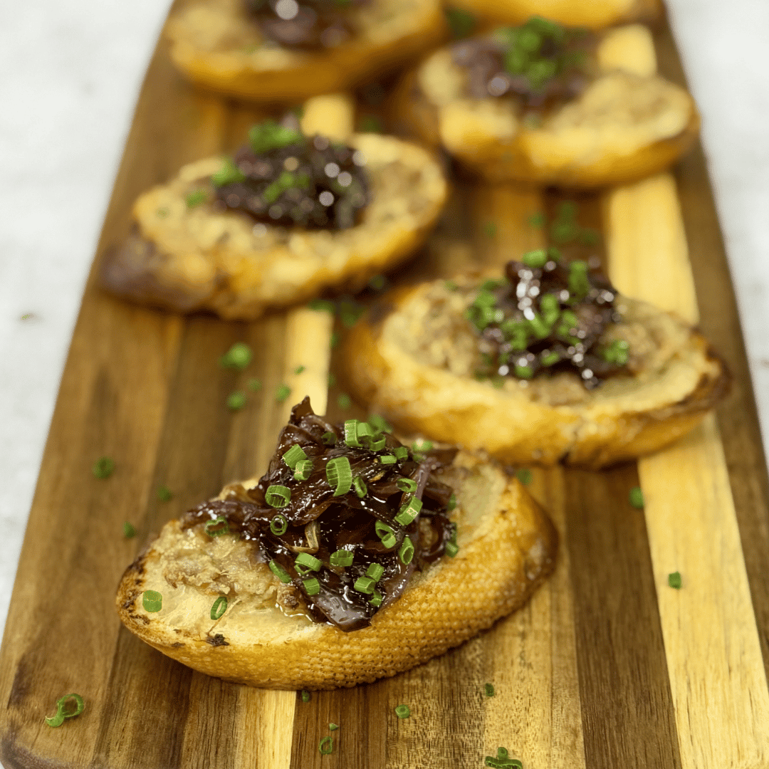 Sausage and Boursin Crostini with Balsamic Onions