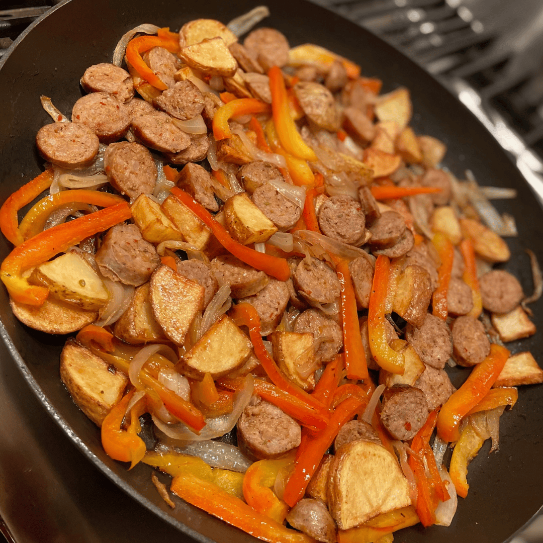 Sausage, Peppers, Onions, Potatoes