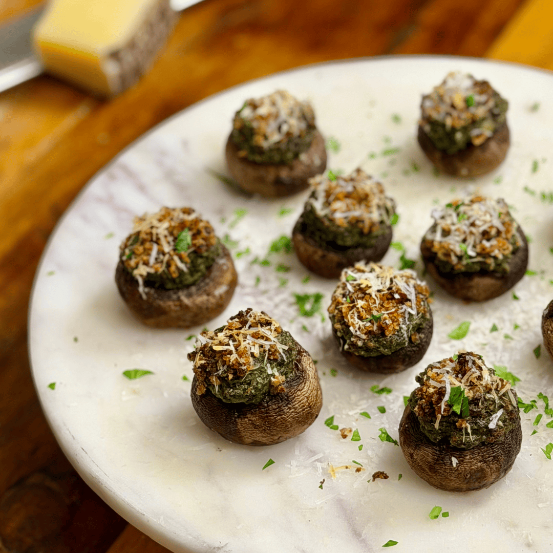 Sausage, Spinach & Artichoke Stuffed Mushrooms