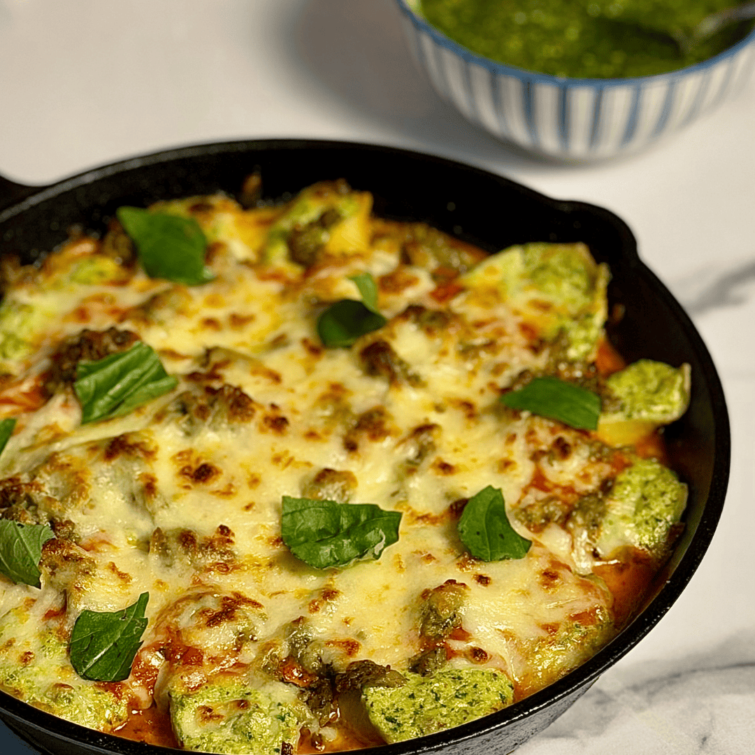 Stuffed Shells with Broccoli Rabe Pesto and Sausage